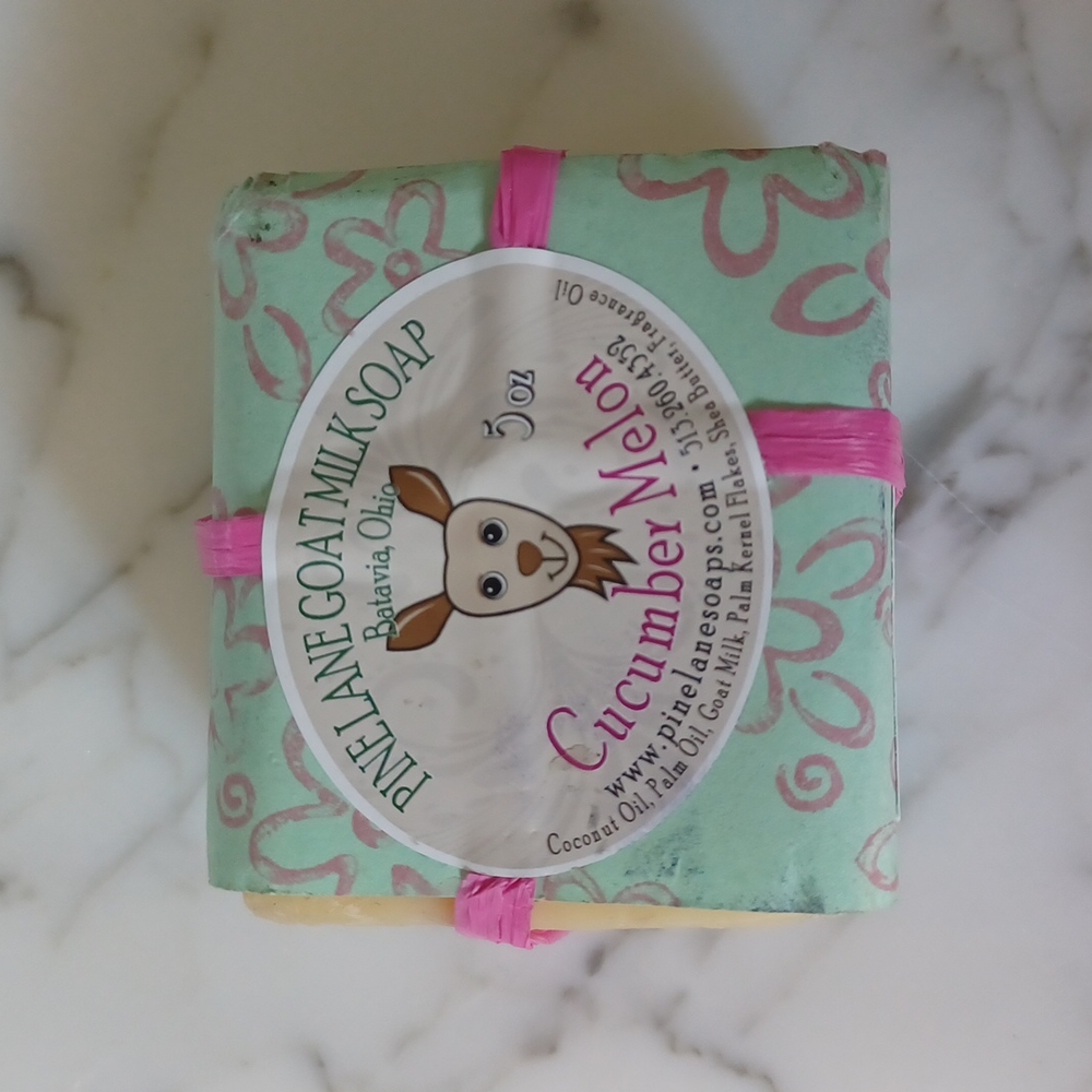 Pinelane Goat Milk Soap 5oz Cucumber melon scent new with tags and green bag
